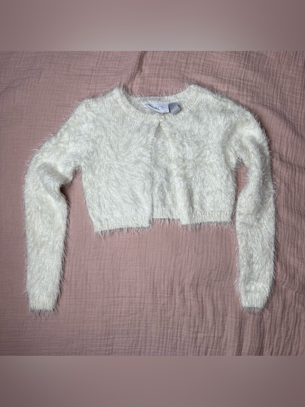 The Children’s Place Girls Ivory Fuzzy Cropped Cardigan Sweater Size 4